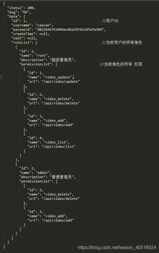 查询到的用户详细数据信息，json结构