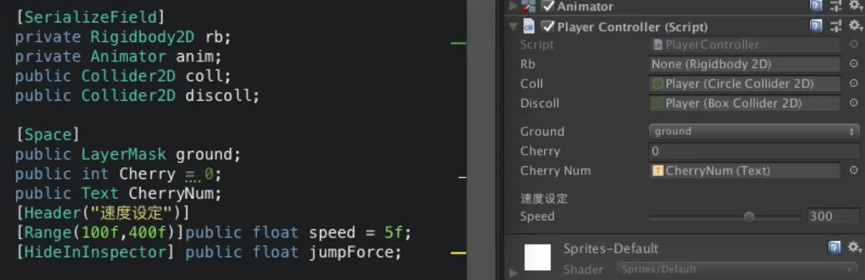  jumpForce 这个变量在 Inspector 窗口里已经不可见了。