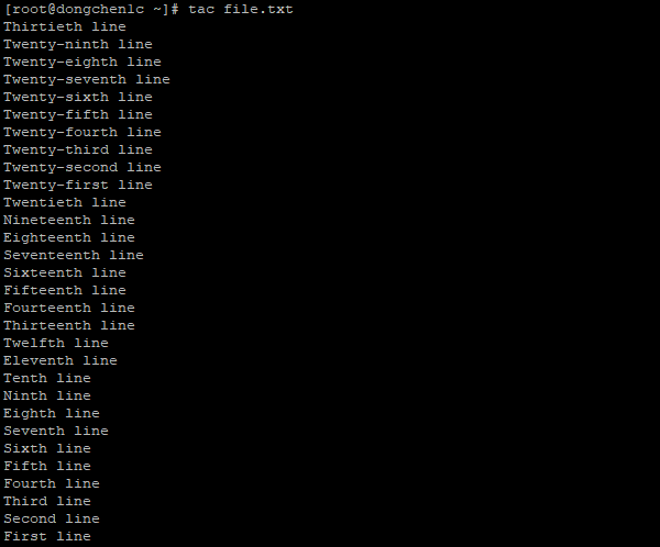 将 file.txt 文件的内容从尾开始打印至屏幕上