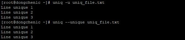 输出 uniq_file.txt 文件的非重复内容
