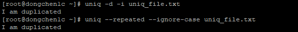 Not case-sensitive file duplicate content output uniq_file.txt