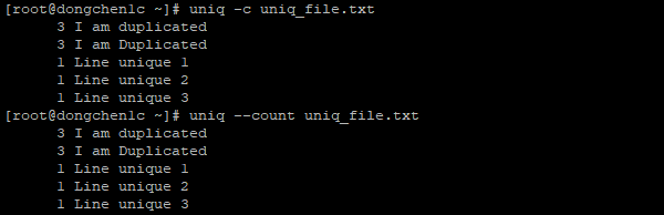 Uniq_file.txt output file contents and the number of occurrences