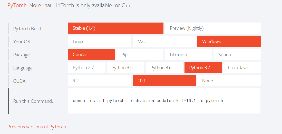 在windows下用anaconda安装 pytorch