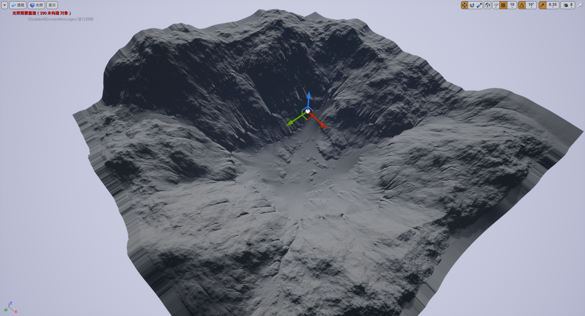 我们创建的地形,高度图就完成了.并且也能够成功导入到ue4中了.总结1.
