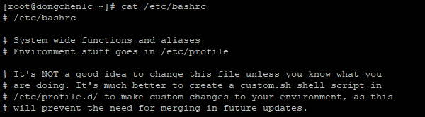 打印 CentOS 7 分发版 /etc/bashrc 文件的部分内容