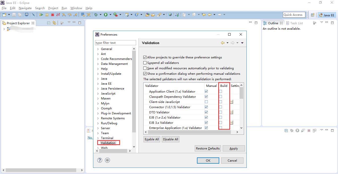 在Eclipse里Validating非常缓慢
