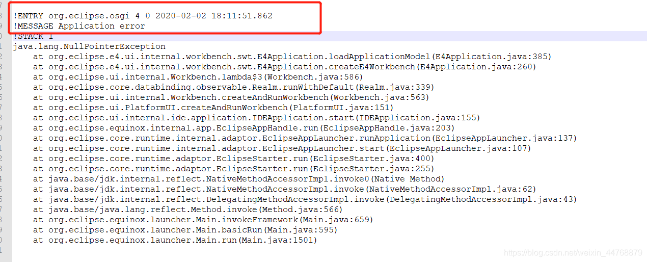 关于eclipse启动报错,an error has occurred.see the log file,日志报:!MESSAGE ...