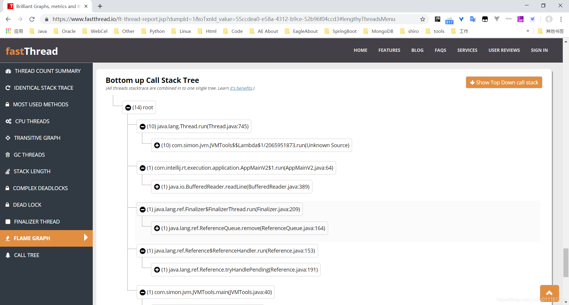 Bottom up Call Stack Tree