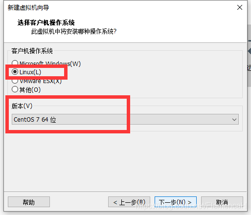 选择操作系统为Linux，版本为CentOS7 64位