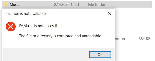 Location is not available,the folder or directory is corrupted and unreadable