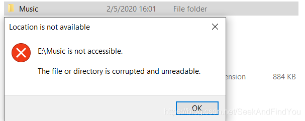 Location is not available,the folder or directory is corrupted and unreadable