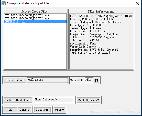 Compute Statistics Input File输入文件对话框