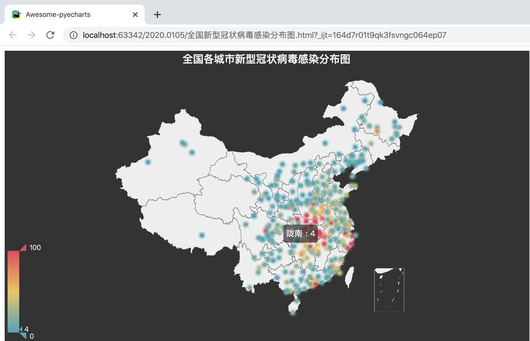 干货pythonpyecharts162最新版制作全国各主要城市冠状病毒分布图