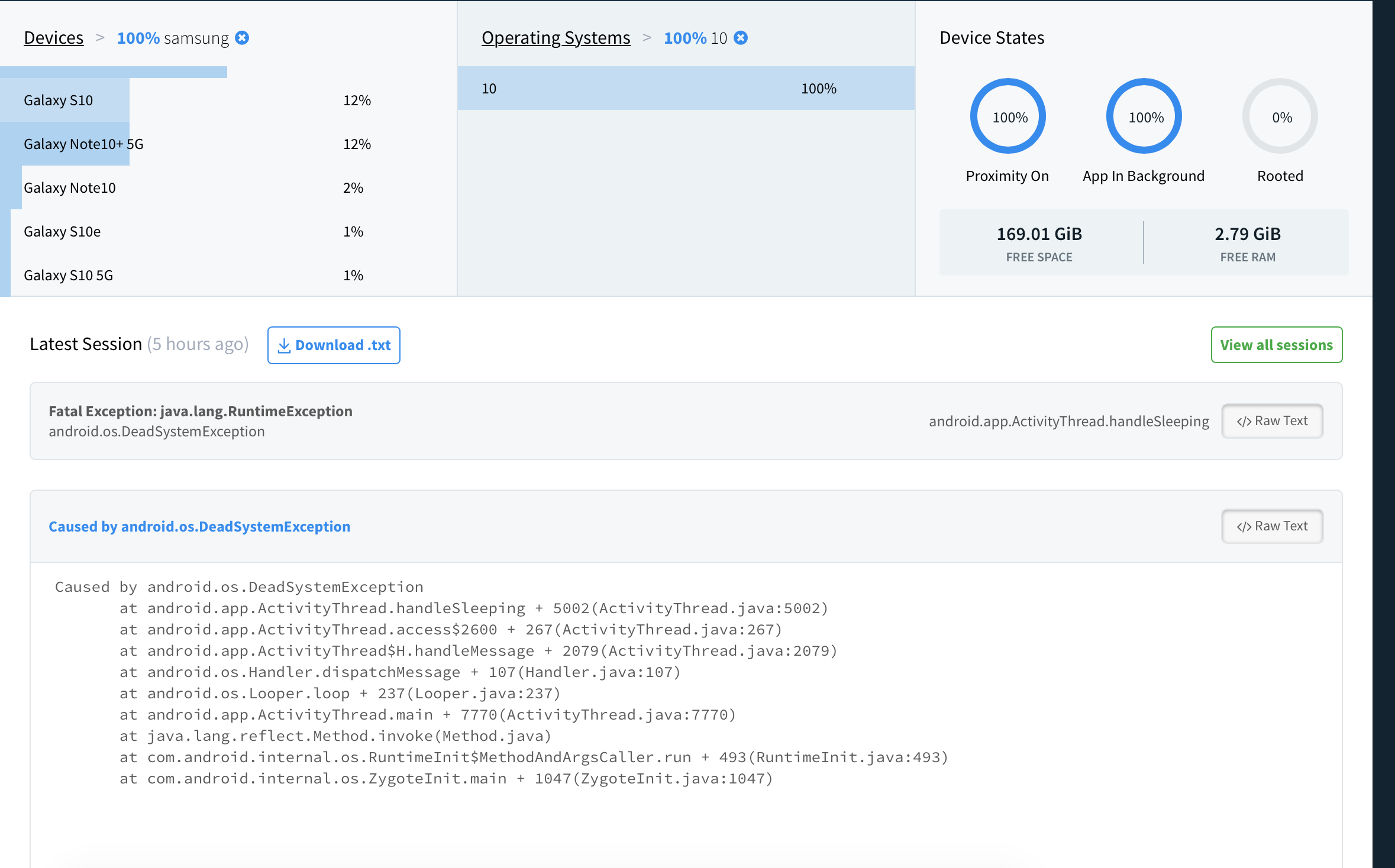 崩溃记录：android.os.DeadSystemException_java.lang.runtimeexception android
