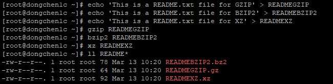 给由 gzip、bzip2 以及 xz 工具提供的查看命令准备三个文本文件