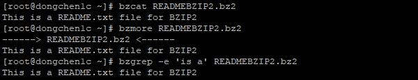 使用 bzcat、bzmore 以及 bzgrep 命令来查看 .bz2 归档文件的文本内容