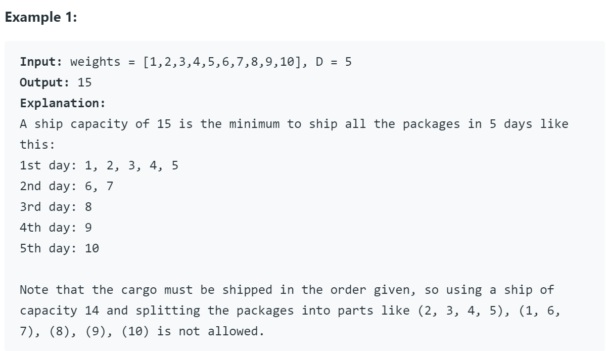 Leetcode 1011 Capacity To Ship Packages Within D Days（python） Programmer Sought 3030