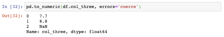 Using a third column to_numeric () function