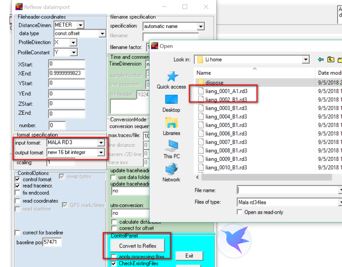 ReflexW open GPR data type with US radar, GSSI, MALA, IDS , Russian