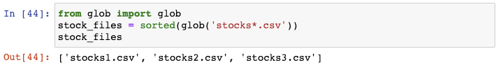 Use glob module finds all stocks at the beginning of the CSV file