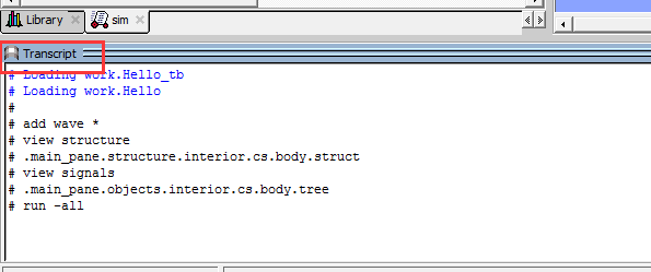modelsim transcript