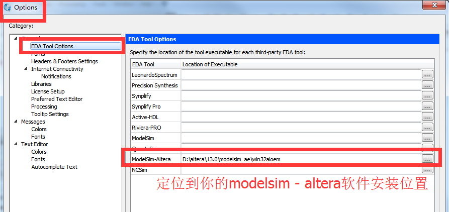 cannot launch modelsim altera