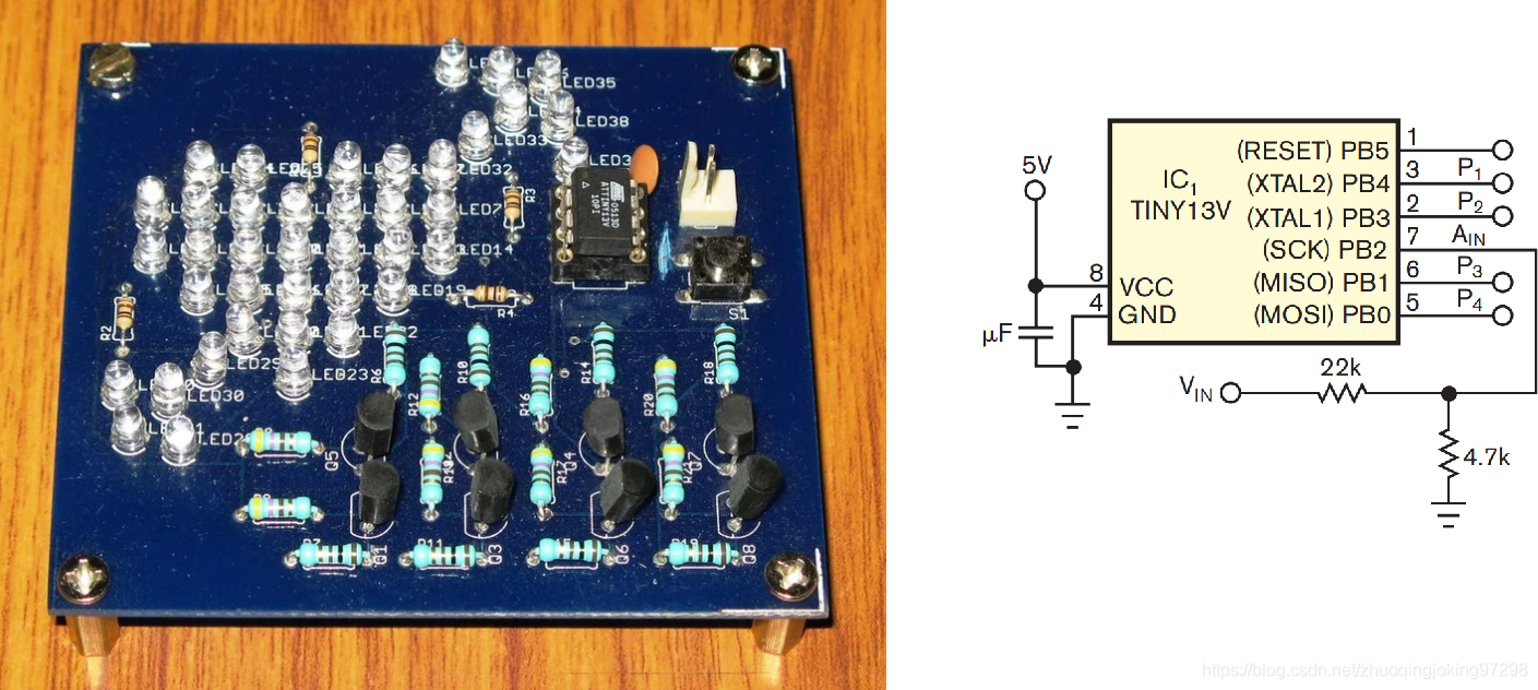 使用一个八管脚的MCU控制了由24个LED组成的丘比特箭的电子作品