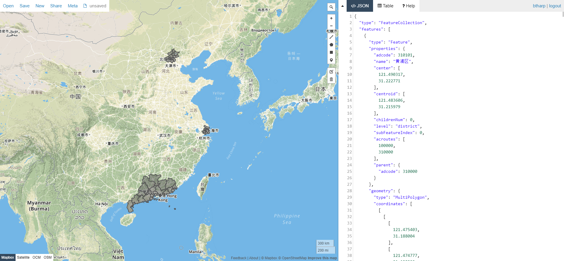 中国省市县级地图绘制geojson和topojson的方法-适用于PowerBI等多种可视化工具作图 by btharp_中国地图 ...