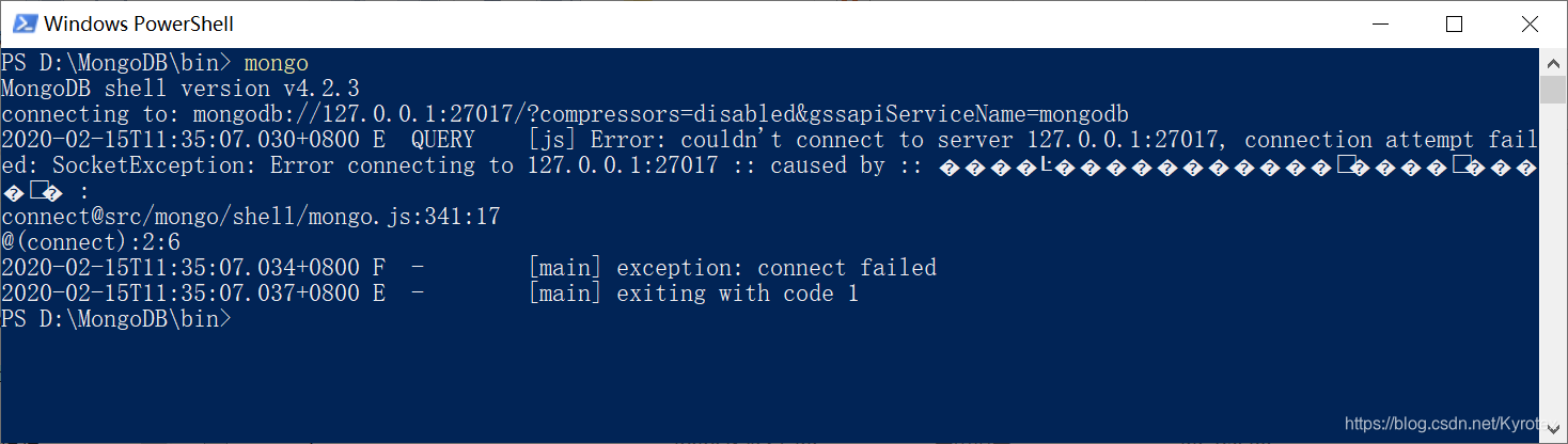 如图,mongo运行失败