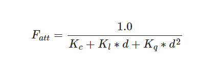 Fatt=1.0Kc+Kl∗d+Kq∗d2