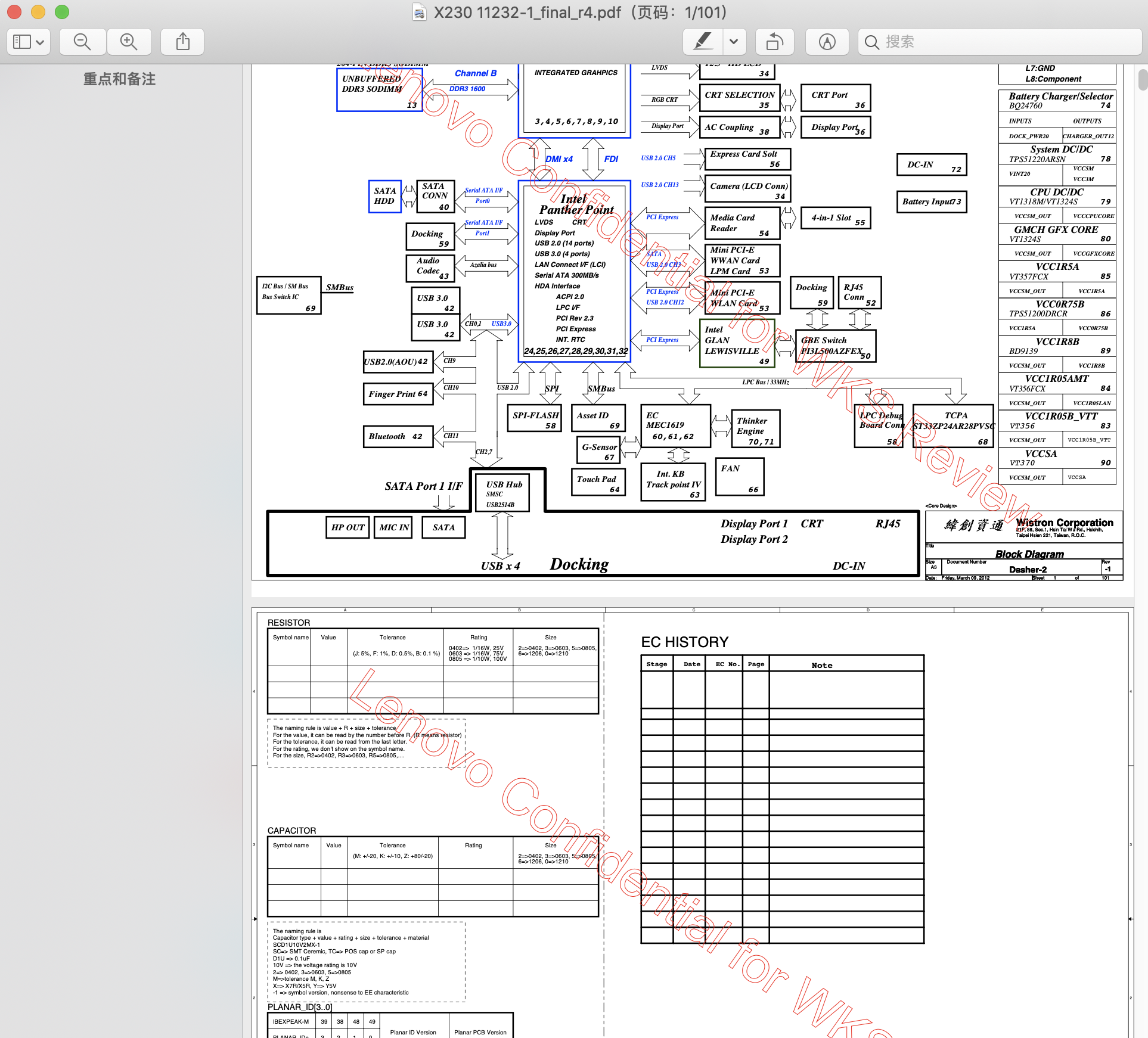 IBM x230笔记本 电路图 逻辑图 运行逻辑图 X230 11232-1_final_r4.pdf 电路板图