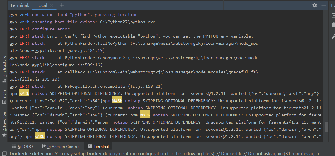 webstorm 使用npm命令时Error:not found: python2 错误