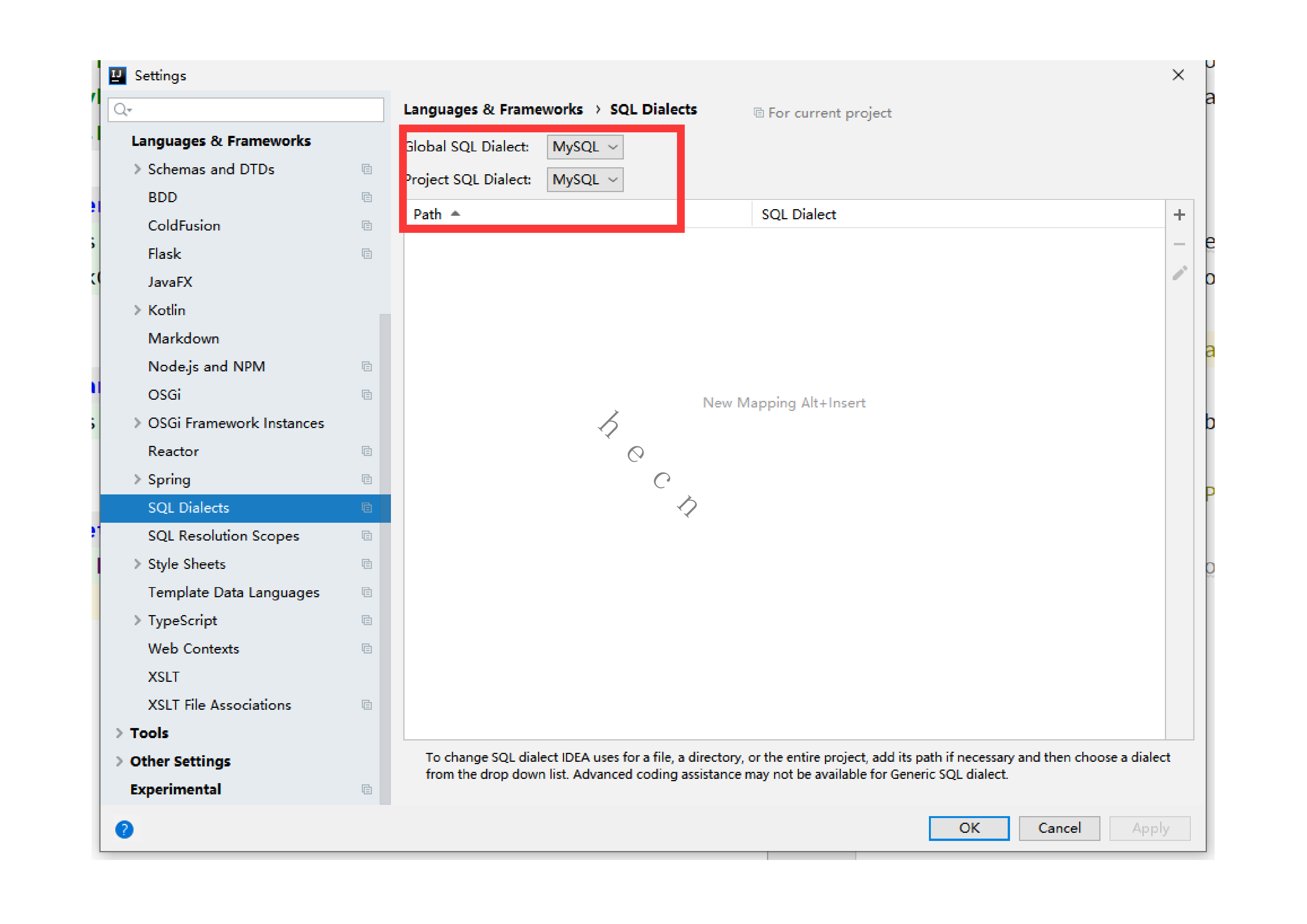 idea为mysql添加方言