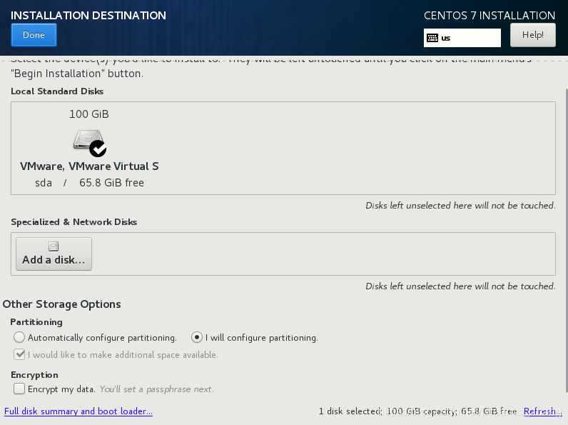 No space left on disk. Install button. Boot Loader on the Disk.