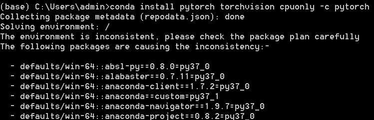 The Environment Is Inconsistent Please Check The Package Plan Carefully 使用conda命令出现：the Environment Is Inconsistent, Please Check The Package