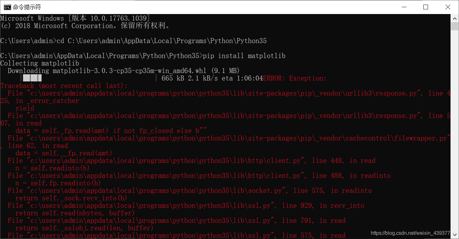 Python 之matplotlib库的安装及Read timed out Error的解决方案_网速太慢matplotlib安装失败-CSDN博客