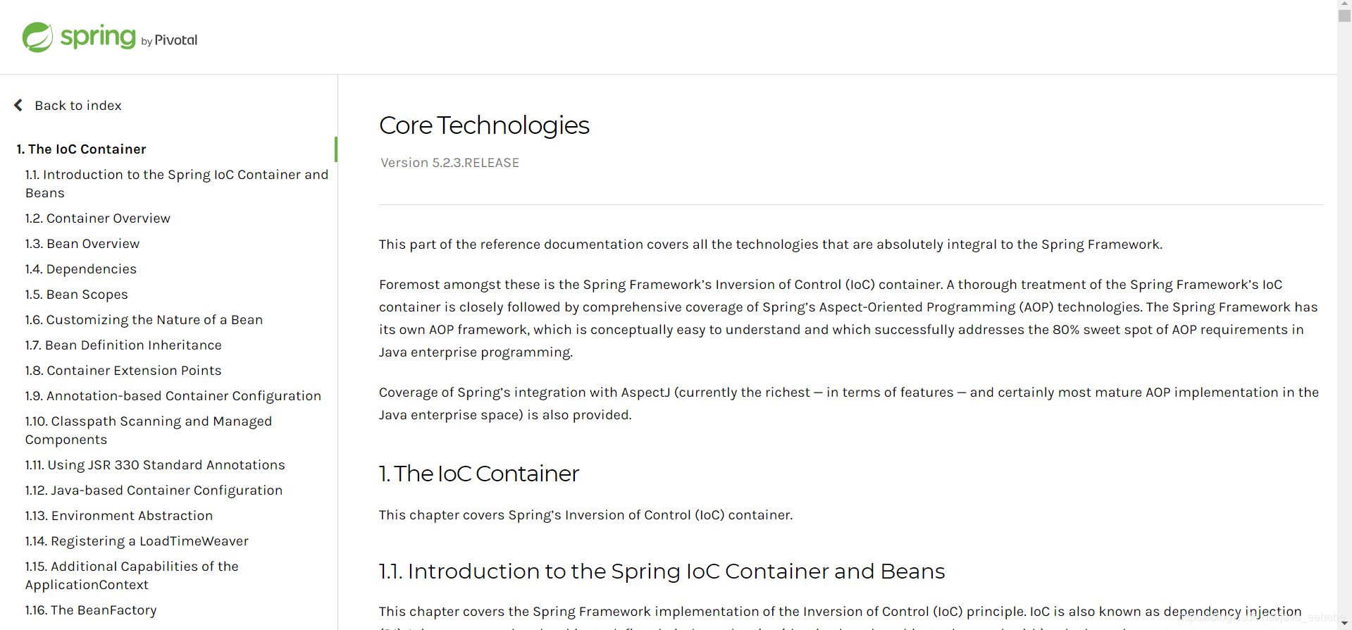 ioc在spring官网的位置