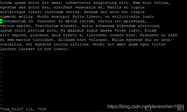 定位光标至 vim_file 文件内容的第五行。