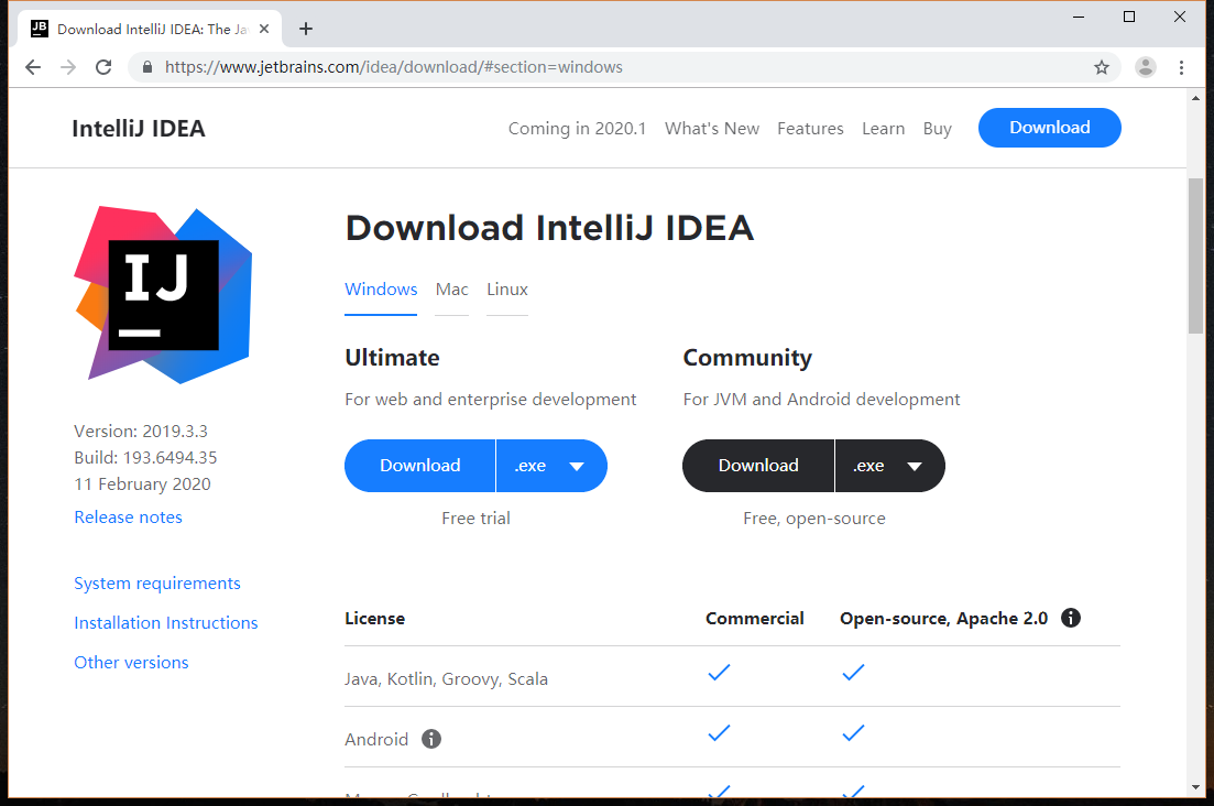 idea官方下载页面