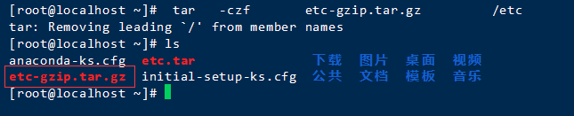 -czf：z是压缩工具gzip