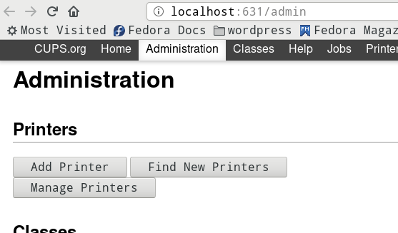 CUPS Web Interface - Administration