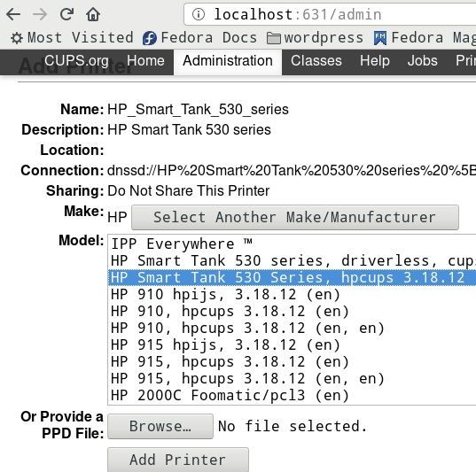 CUPS Web Interface - Administration - Add Printer - 3