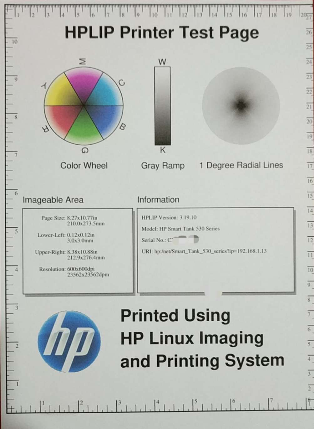 HPLIP Test Page HP Smart Tank 531