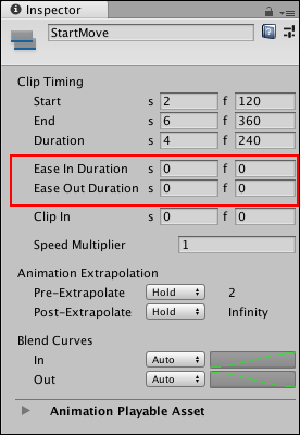 Ease Out Duration is not editable, therefore the Out curve affects the blend area between two clips