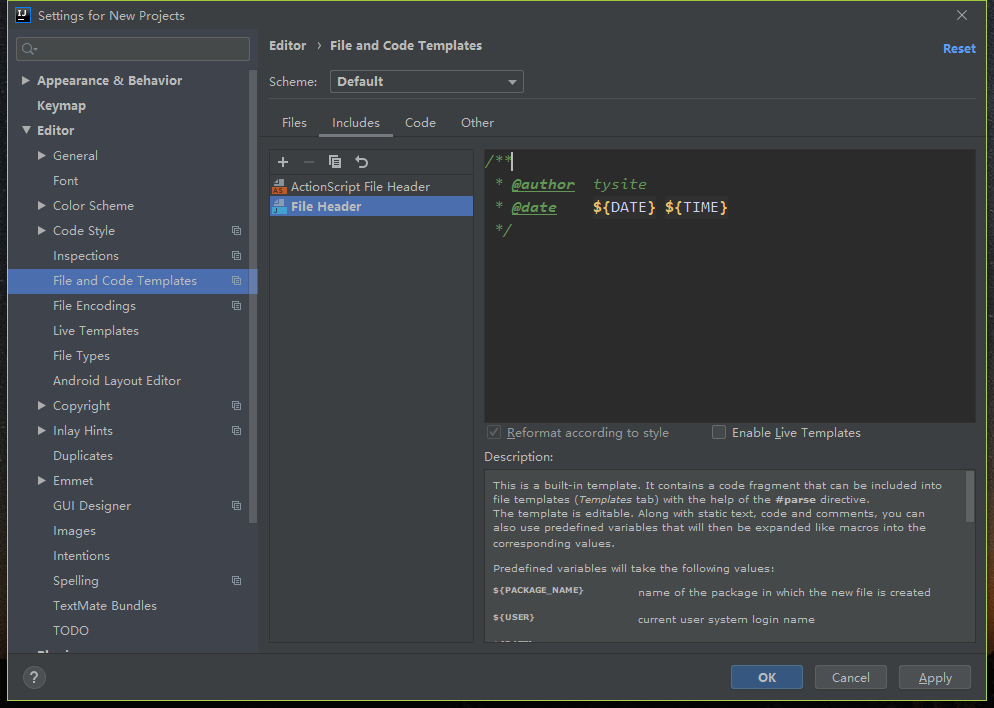 添加文件头设置