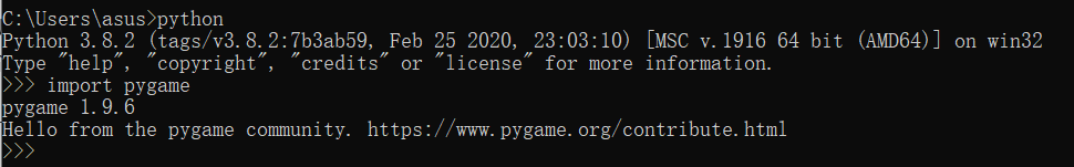 python学习小记（二）安装pygame问题Requirement already satisfied: pygame in c:\users\asus\appdata\roaming\python