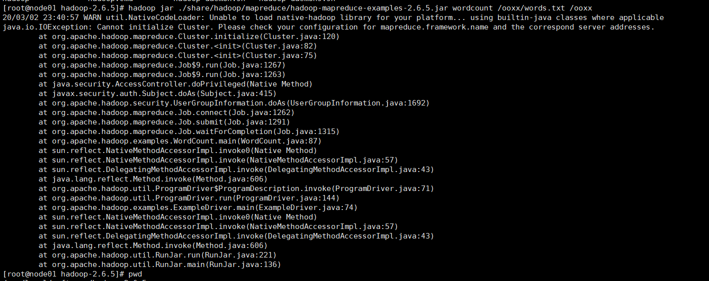 MapReduce 中出现 java.io.IOException Cannot initialize Cluster._cannot