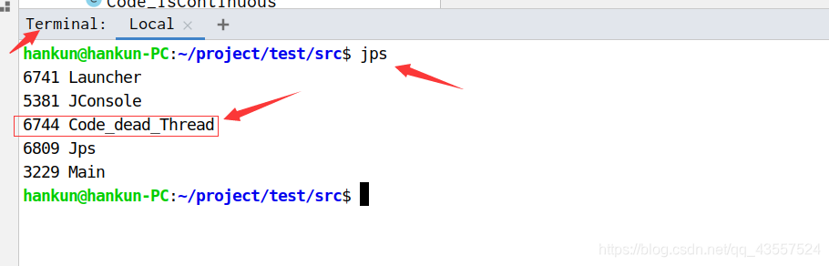 在终端输入jps ,之后出现有那些正在运行的线程