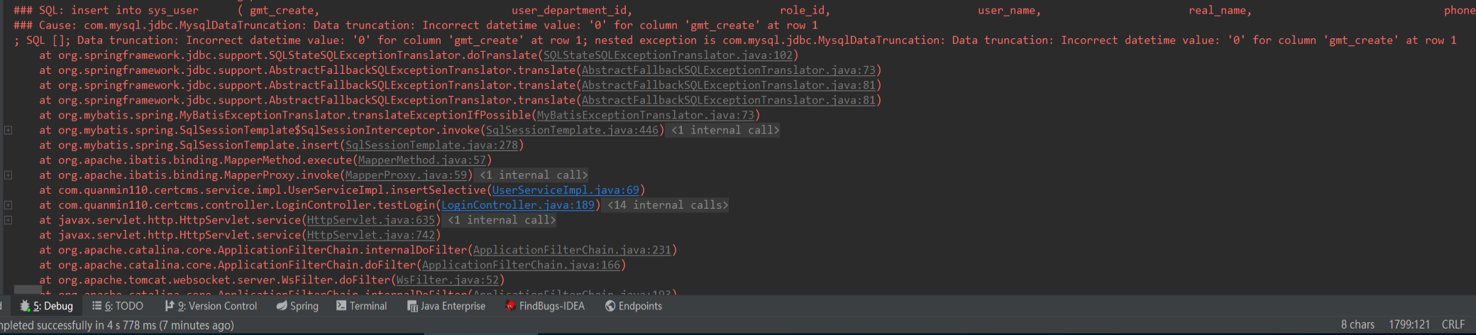 com.mysql.jdbc.MysqlDataTruncation: Data truncation: Incorrect datetime ...