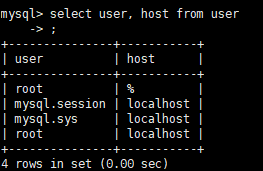 若 root 的 host为 localhost 则需要把localhost修改为%